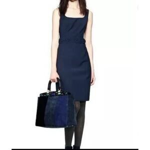 Tory Burch Kari Wool Blend Sleeveless Navy Sheath Dress